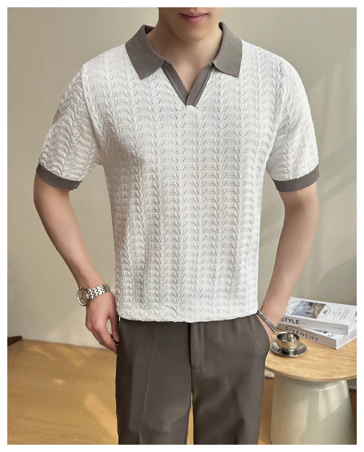 Men's 2025 Summer New Knitwear, Versatile Breathable Hollow Thin Short Sleeve Polo Shirt Fashion Plus Size Shirt Polo Shirt