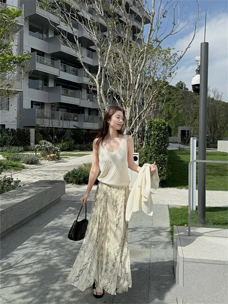 Women's Dresses Spring 2025 New Wide Hem Printed Skirt Irregular Design Personality Fashion Elegant and Versatile Beach Vacation