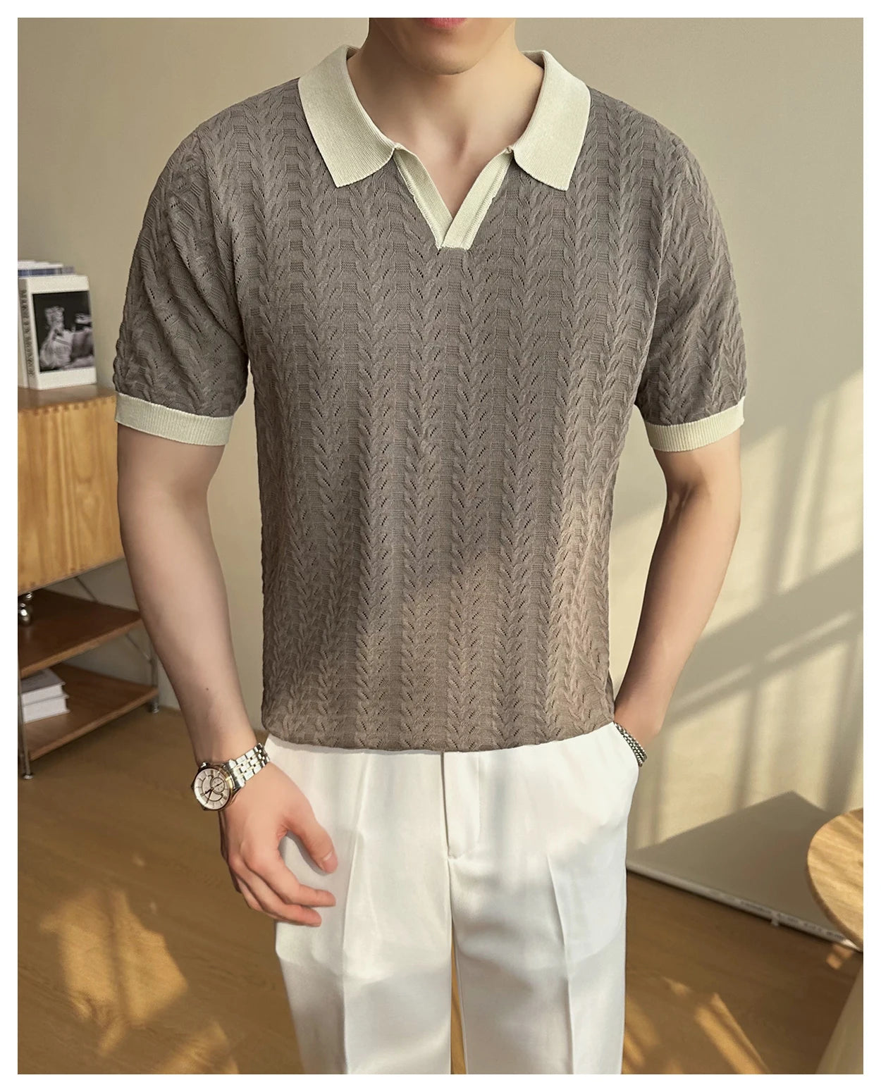 Men's 2025 Summer New Knitwear, Versatile Breathable Hollow Thin Short Sleeve Polo Shirt Fashion Plus Size Shirt Polo Shirt