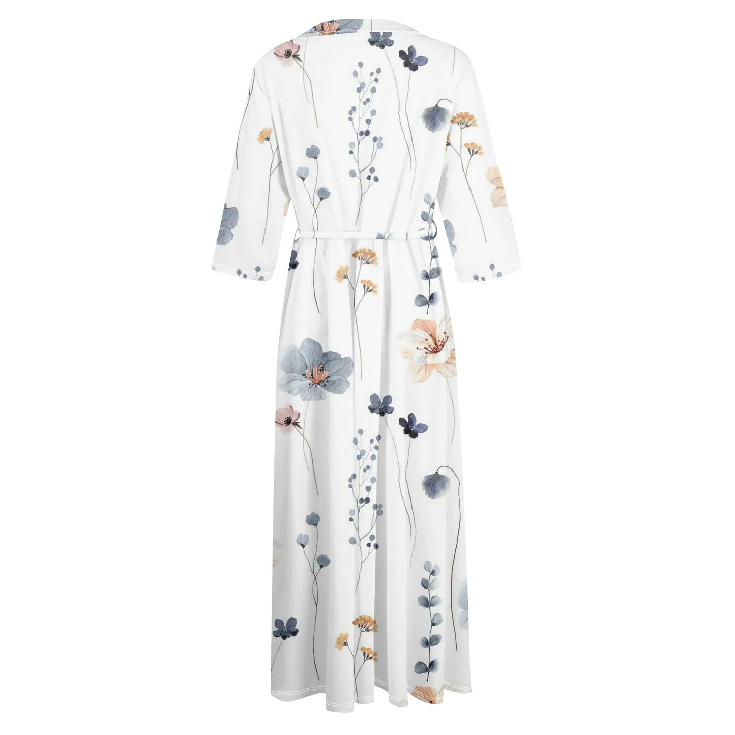Women'S Fashion Vintage Floral Print Lapel Button Three Quarter Sleeves Strappy Dress Vestidos Verano Moda 2025 Summer Dress