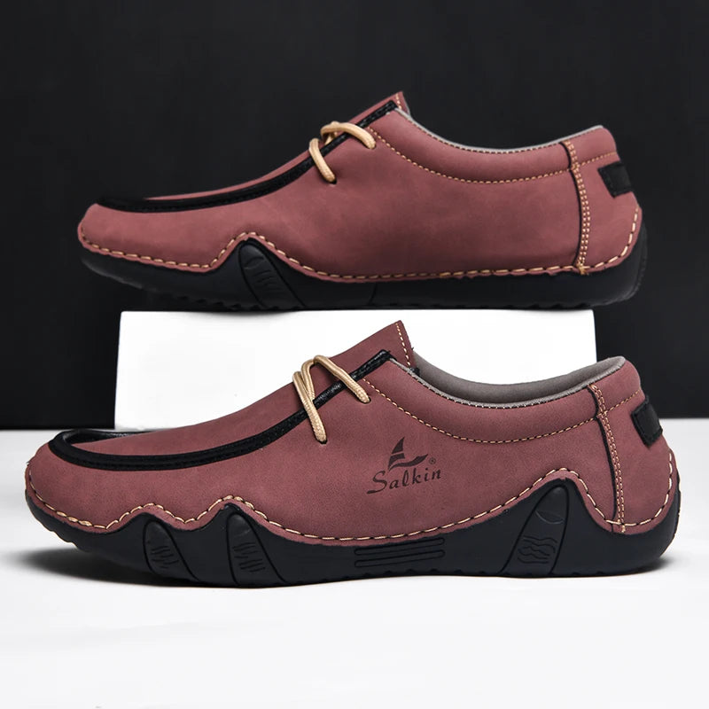 Handmade Leather Casual Men Shoes Design Sneakers Man Loafers Breathable Low Top Flat Shoes Driving Plus Size