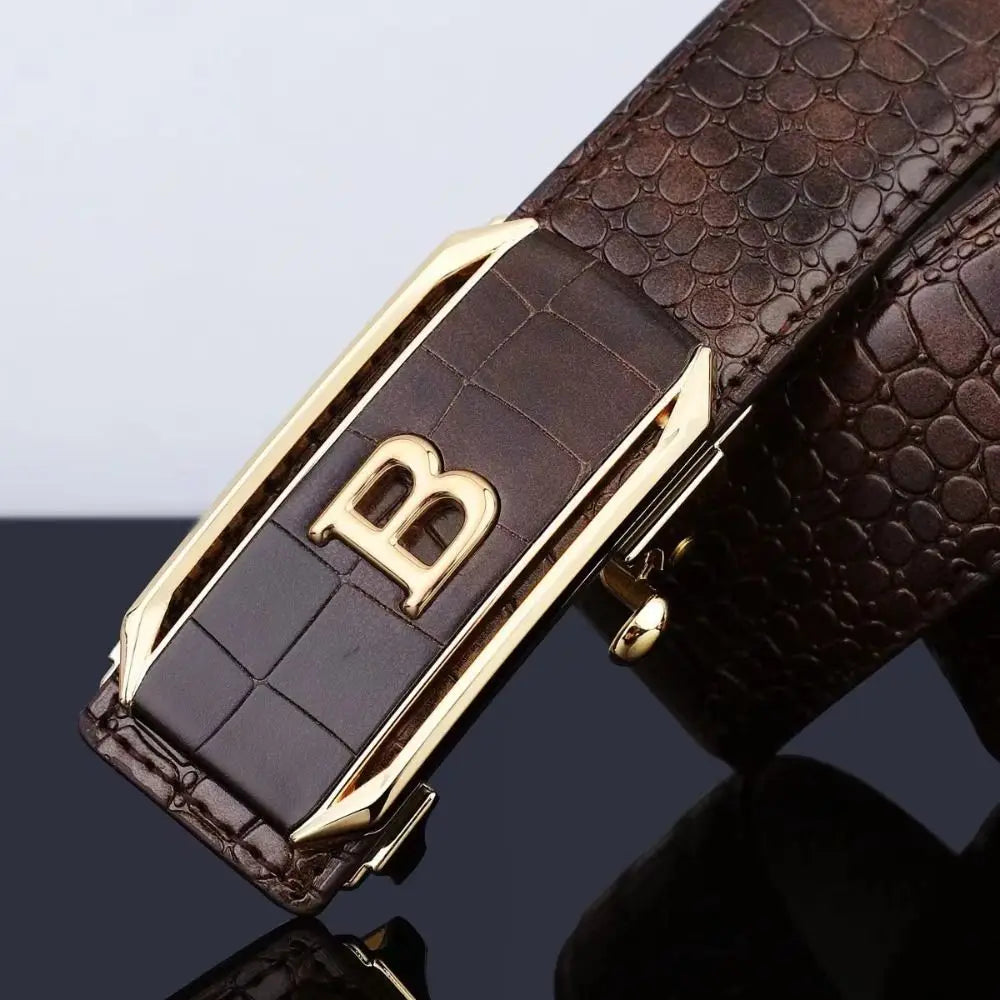 Casual Black Coffee Business Leather Belt Luxury Design Trendy Brand Automatic Buckle Waist Belt Man Crocodile Pattern Waistband