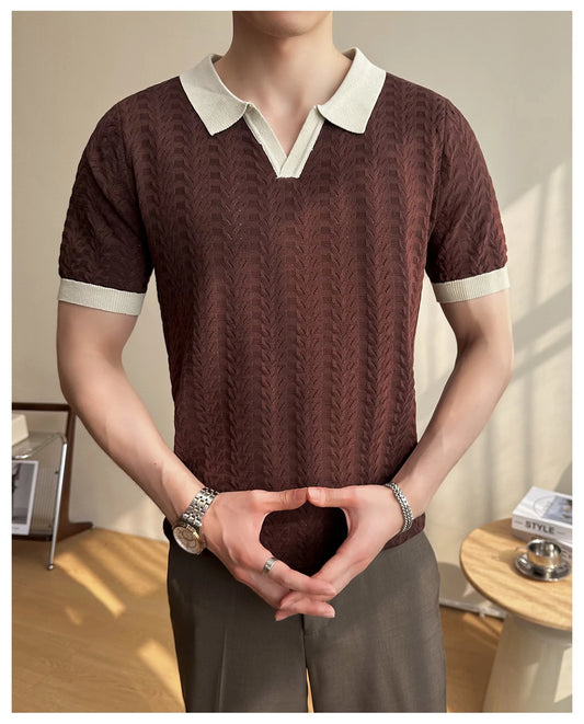Men's 2025 Summer New Knitwear, Versatile Breathable Hollow Thin Short Sleeve Polo Shirt Fashion Plus Size Shirt Polo Shirt