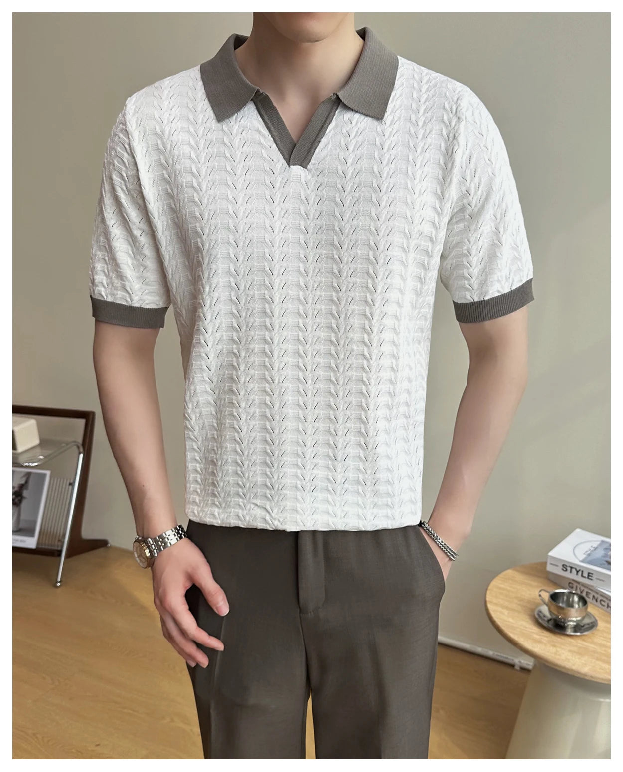 Men's 2025 Summer New Knitwear, Versatile Breathable Hollow Thin Short Sleeve Polo Shirt Fashion Plus Size Shirt Polo Shirt