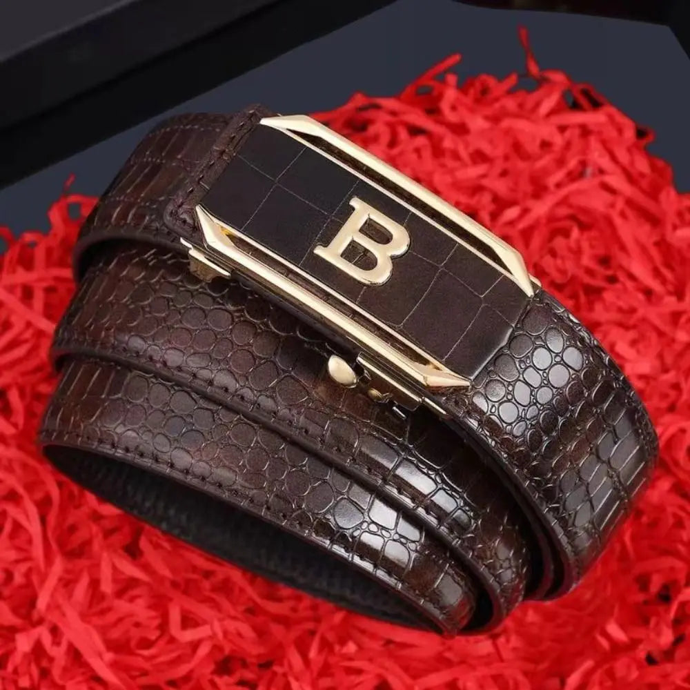 Casual Black Coffee Business Leather Belt Luxury Design Trendy Brand Automatic Buckle Waist Belt Man Crocodile Pattern Waistband