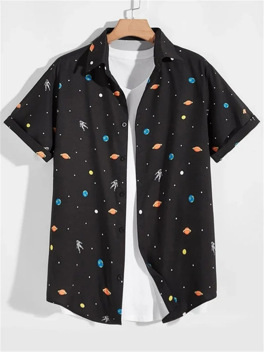 Men's Astronaut Printed Shirts 2023 Summer Short  Shirt Men's