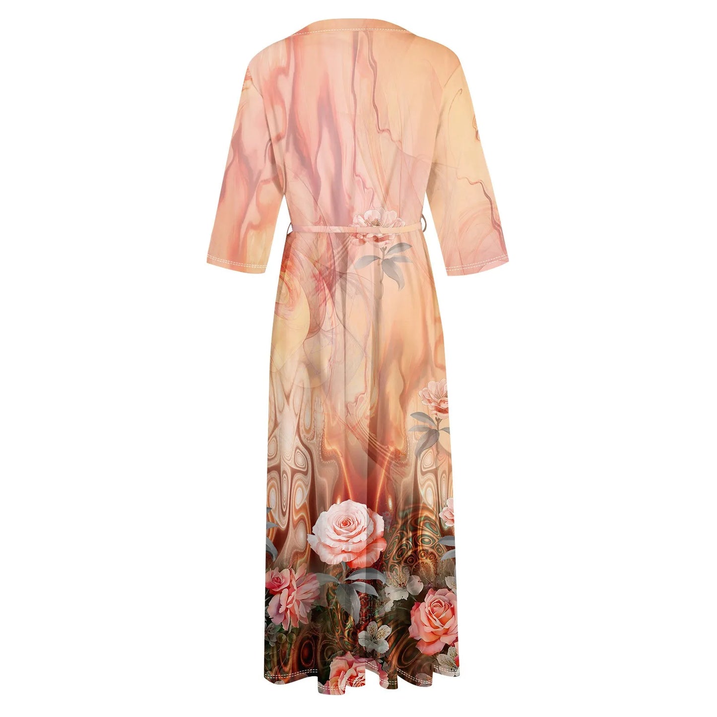 Women'S Fashion Vintage Floral Print Lapel Button Three Quarter Sleeves Strappy Dress Vestidos Verano Moda 2025 Summer Dress
