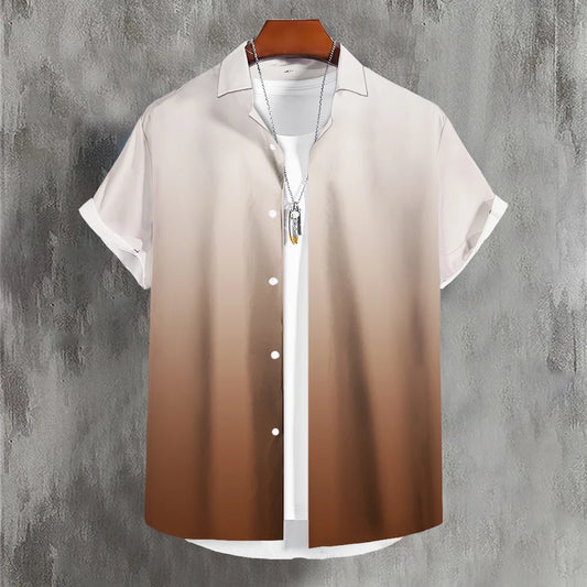 Men'S Shirt Summer Color Gradient Lapel Shirts For Men Colorful Simple 3d Print Basic Men'S Shirt Tops Casual Short Sleeve
