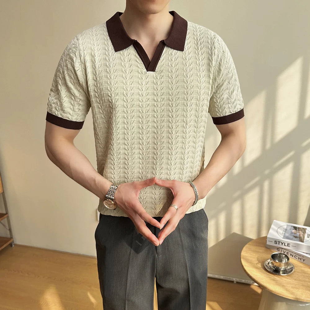 Men's 2025 Summer New Knitwear, Versatile Breathable Hollow Thin Short Sleeve Polo Shirt Fashion Plus Size Shirt Polo Shirt