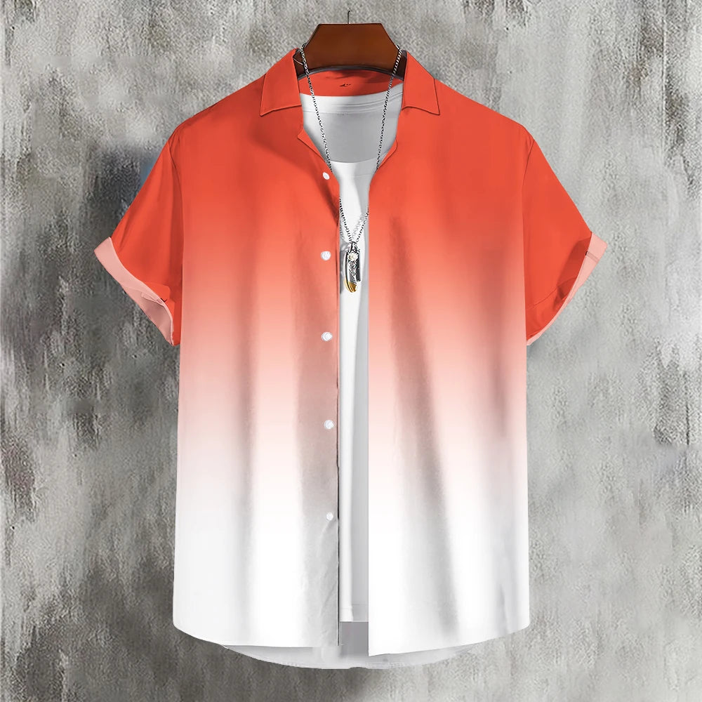 Men'S Shirt Summer Color Gradient Lapel Shirts For Men Colorful Simple 3d Print Basic Men'S Shirt Tops Casual Short Sleeve