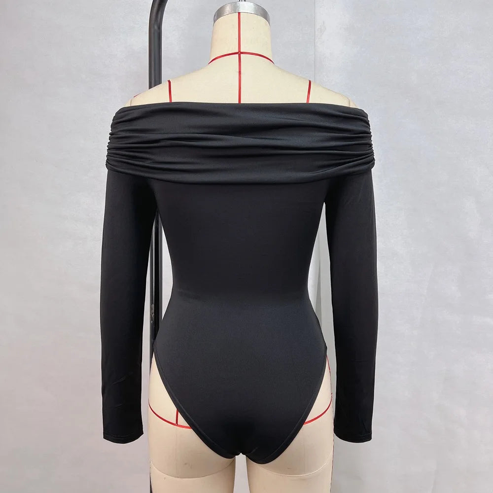 new 2025 sexy and fashionable V-neck off shoulder patchwork long sleeved slim fit versatile casual jumpsuit for woman