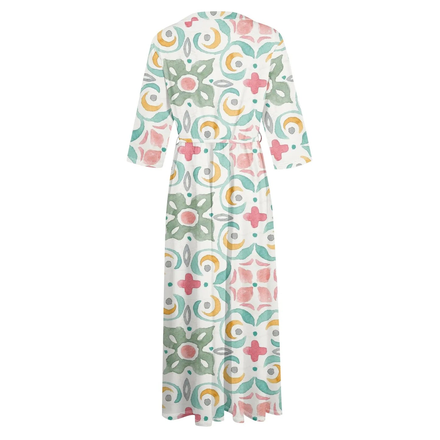 Women'S Fashion Vintage Floral Print Lapel Button Three Quarter Sleeves Strappy Dress Vestidos Verano Moda 2025 Summer Dress