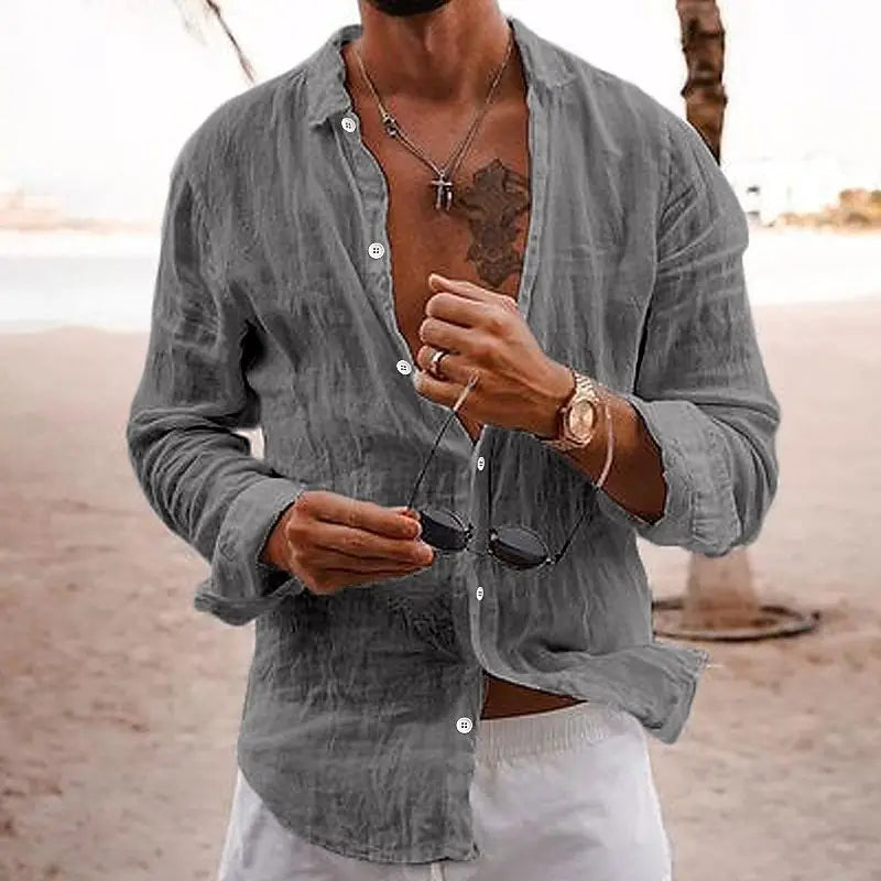 Men's Summer Shirt Cotton Linen Long