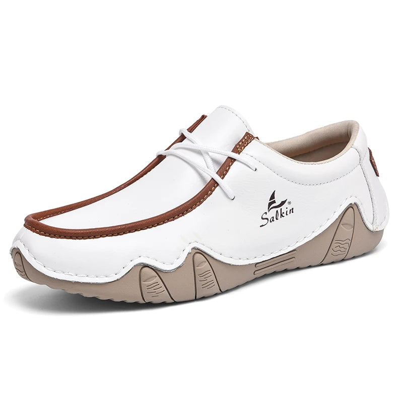 Handmade Leather Casual Men Shoes Design Sneakers Man Loafers Breathable Low Top Flat Shoes Driving Plus Size