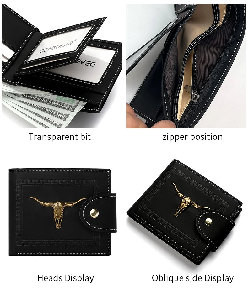 New Men's Wallet Short Multi-Function Multi-Card Slot Metal Bull Label Luxury Wallet Zipper Designer Small Slim Wallet