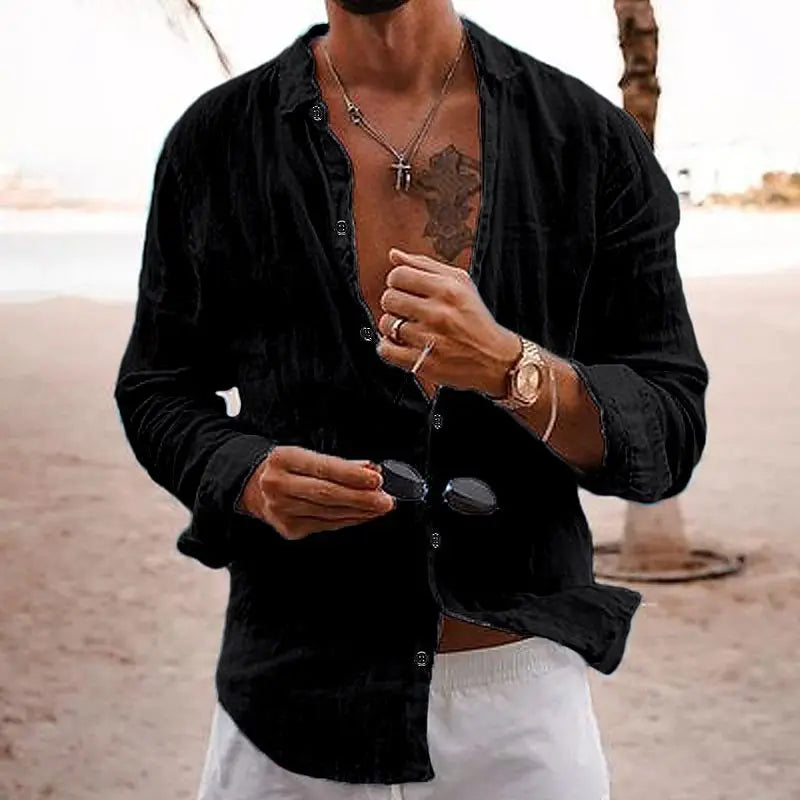 Men's Summer Shirt Cotton Linen Long