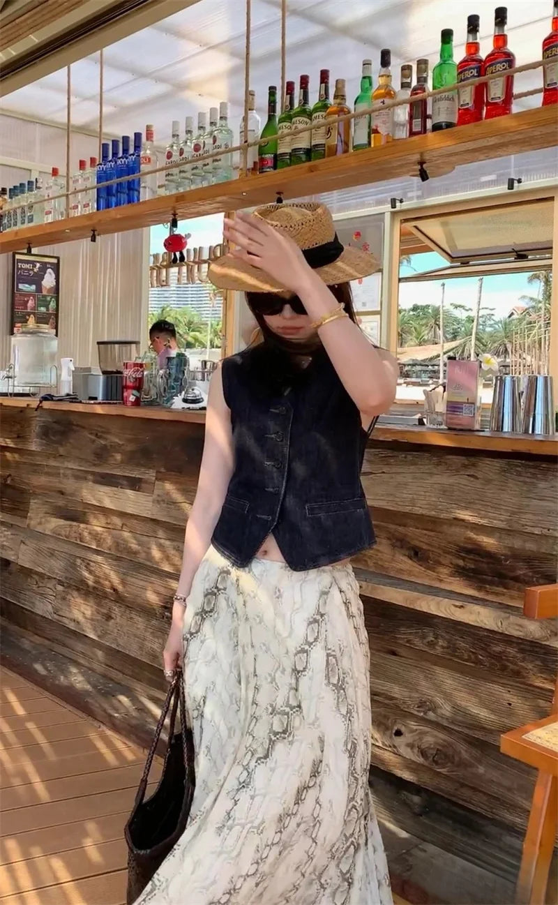 Women's Dresses Spring 2025 New Wide Hem Printed Skirt Irregular Design Personality Fashion Elegant and Versatile Beach Vacation