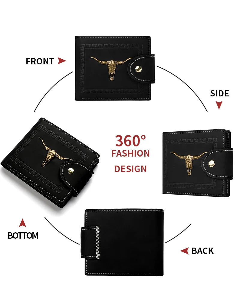 New Men's Wallet Short Multi-Function Multi-Card Slot Metal Bull Label Luxury Wallet Zipper Designer Small Slim Wallet