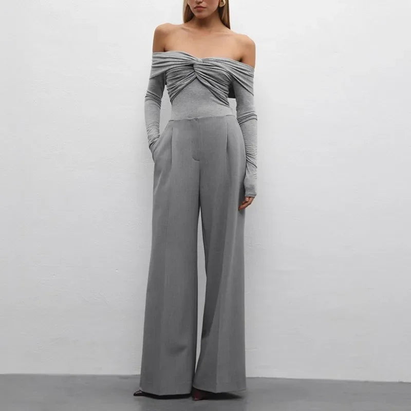 Sexy T-shirt Top Women's Pleated Long Sleeve Inner V-Neck White Slim Twist Cropped Pullover Female Tee