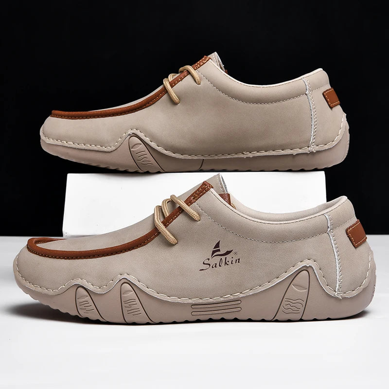 Handmade Leather Casual Men Shoes Design Sneakers Man Loafers Breathable Low Top Flat Shoes Driving Plus Size