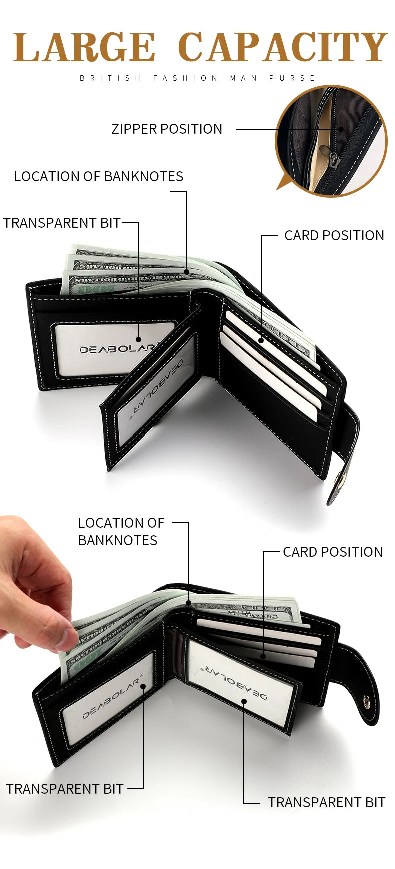 New Men's Wallet Short Multi-Function Multi-Card Slot Metal Bull Label Luxury Wallet Zipper Designer Small Slim Wallet