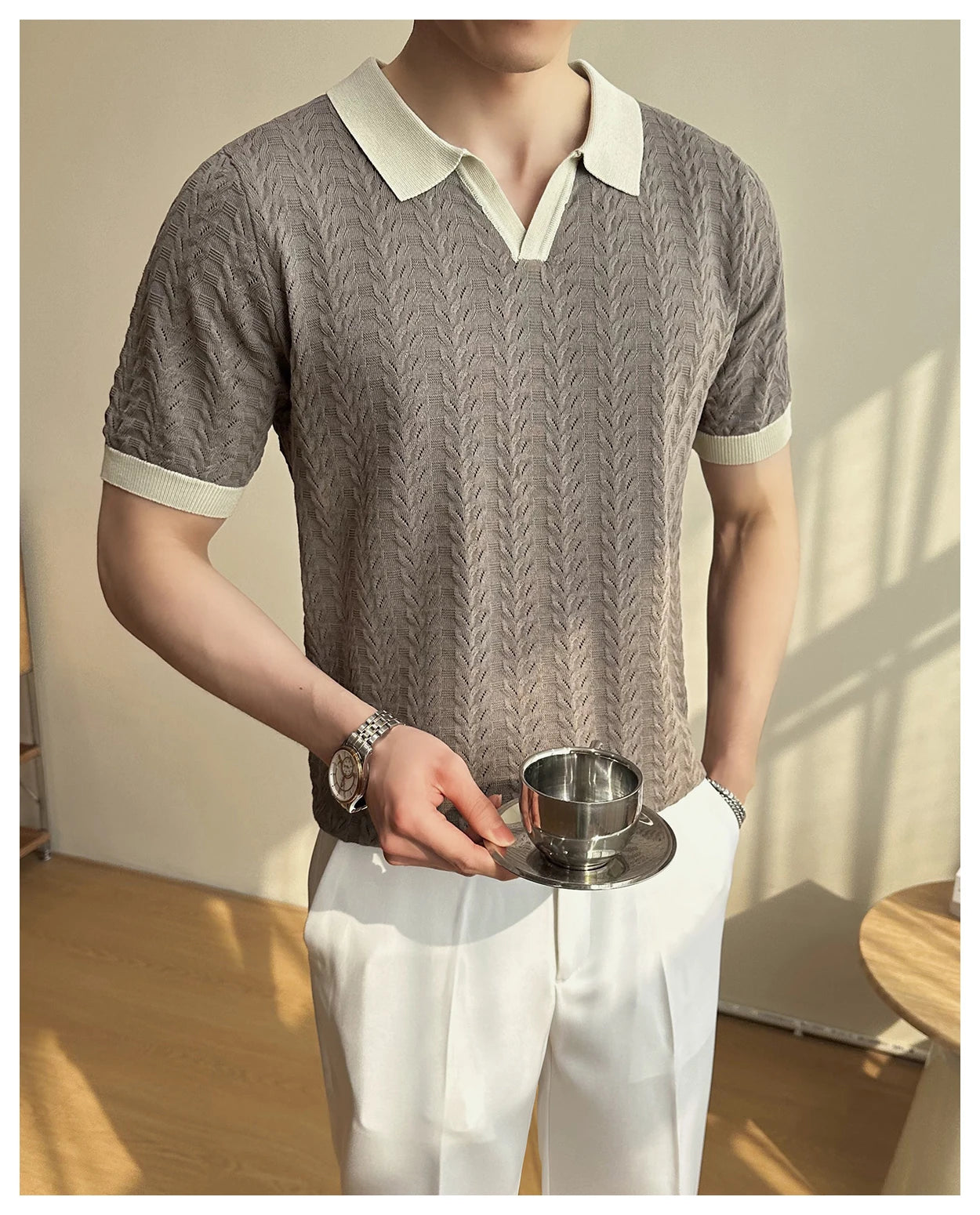 Men's 2025 Summer New Knitwear, Versatile Breathable Hollow Thin Short Sleeve Polo Shirt Fashion Plus Size Shirt Polo Shirt